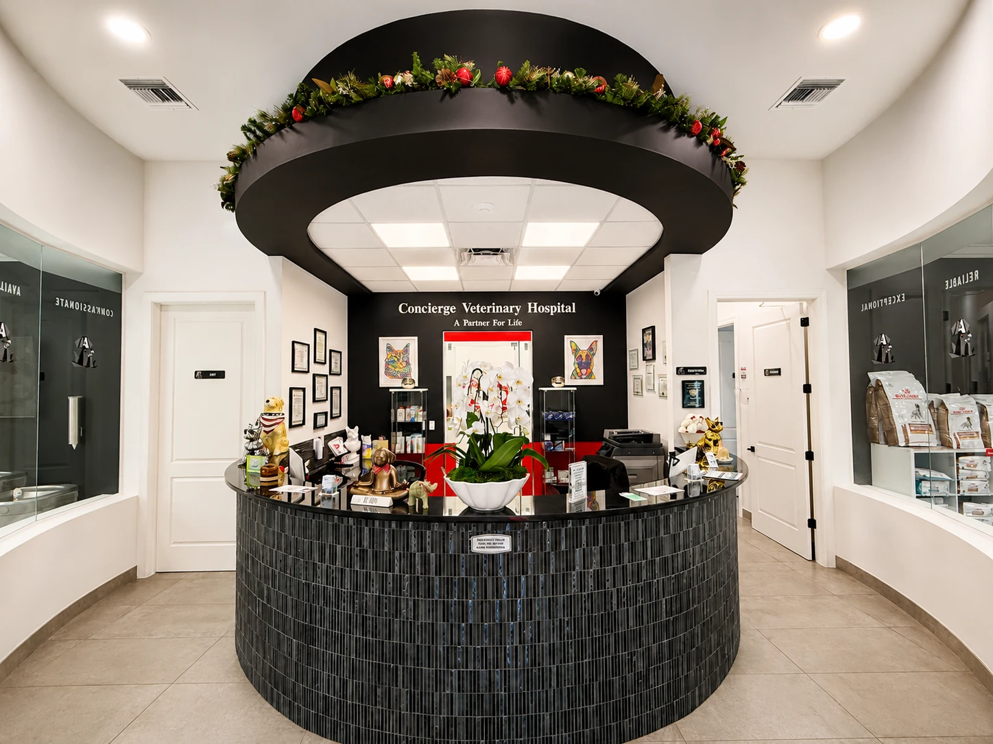 Reception lobby at Concierge Veterinary Hospital, an animal hospital in Naples, FL