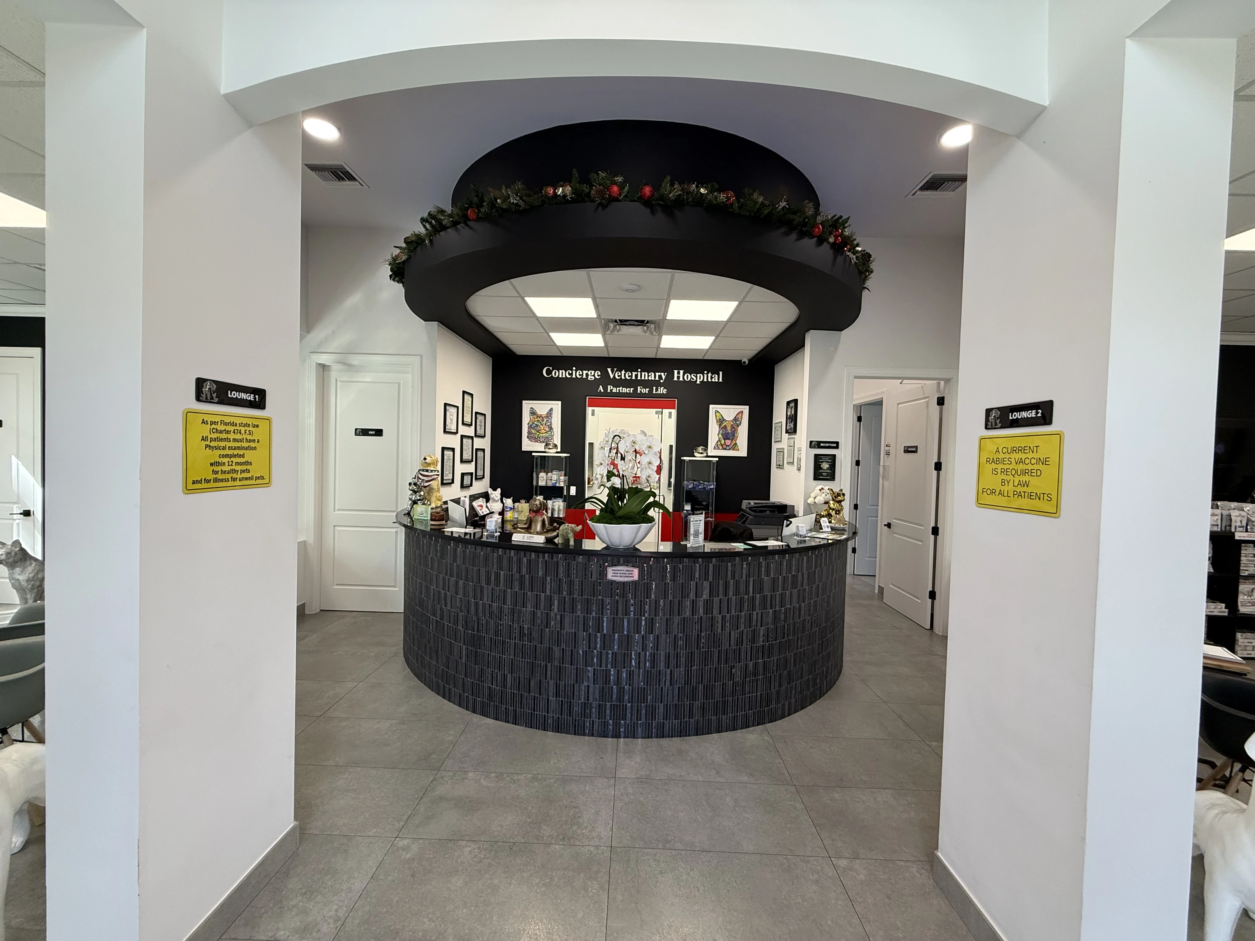 Reception under the arched entry